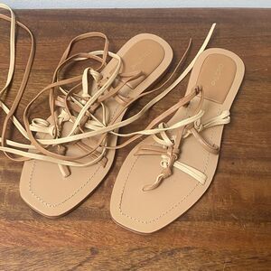 Pilcro Women's Beige and Cream Lace-Up Sandals